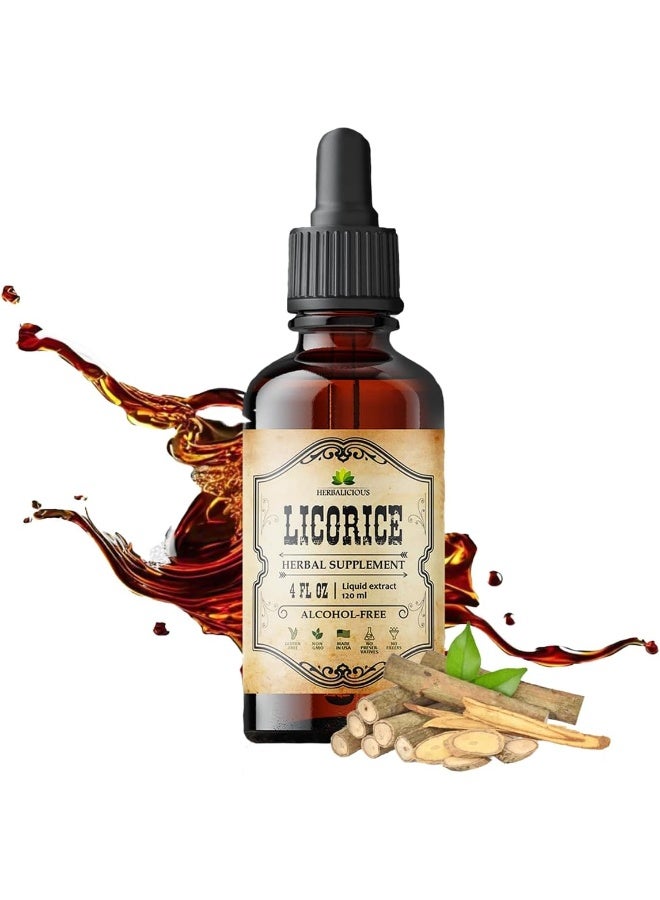 HERBALICIOUS Licorice Root Extract - Glycyrrhiza Glabra Extract Supplement for Digestion Restore Respiratory Health Fatigue & Immunity Support Vegetarian Gluten Free (4Fl Oz) - Image 1